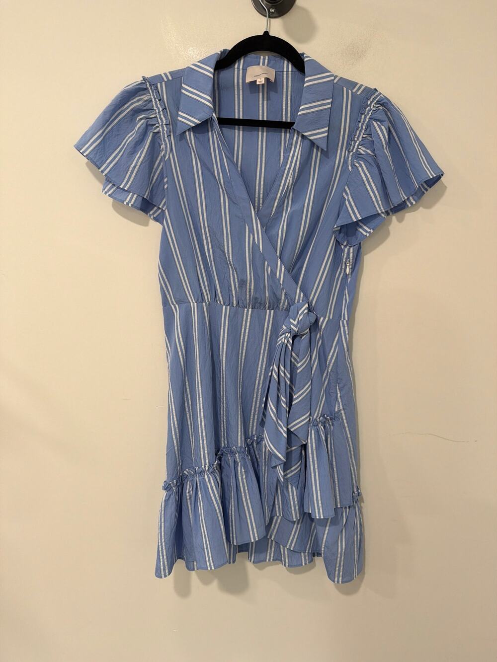 Cinq a Sept Striped Short Sleeve Wrap Dress Blue and White Size 4